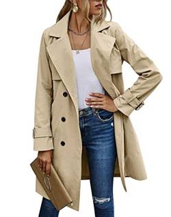 Loalirando Damen Trenchcoat Zweireiher Langer Mantel Klassische Herbst Frühling Jacke Winddichter Mantel (Khaki, L) von Loalirando