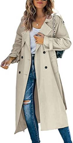 Loalirando Damen Trenchcoat Zweireiher Langer Mantel Klassische Herbst Frühling Jacke Winddichter Mantel (Khaki A, 2XL) von Loalirando