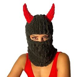 Loalirando Damen Trendy Sturmhaube für Outdoor Weiche Skimaske mit Tierohren Balaclava Wintermütze Kopfhaube Streetwear (Dämon-A, Einheitsgröße) von Loalirando