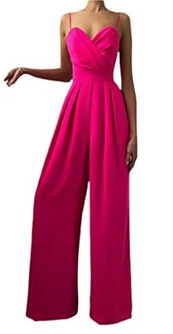 Loalirando Elegant Damen Jumpsuit Satin Hosenanzug Ärmellos Playsuit Hochzeit Business Anzug Overall Frühling Einteiler (Rosa, S) von Loalirando