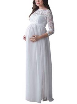 Loalirando Elegant Damen Umstandsmode Kleid Maxi Spitzenkleid Party Schwangerschaft Mutterschaft Fotografie Kleid (L, Weiß) von Loalirando