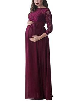 Loalirando Elegant Damen Umstandsmode Kleid Maxi Spitzenkleid Party Schwangerschaft Mutterschaft Fotografie Kleid (M, Weinrot) von Loalirando