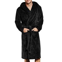 Loalirando Herren Plus Size Winter Bademantel V-Ausschnitt Langarm Schlafmantel Casual Lang Morgenmantel mit Tasche(M-2XL) (Schwarz, 2XL) von Loalirando