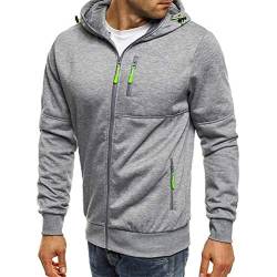 Loalirando Herren Sweatjacke Hoodie Kapuzenjacke mit Reißverschluss Oversized Sweatshirt Kapuzenpullover Sportjacke Outdoorjacke (Hellgrau, 2XL) von Loalirando