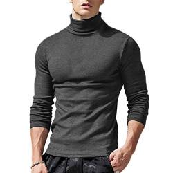 Loalirando Herren-T-Shirt, Rollkragen, langärmlig, warm, Herbst, Winter, einfarbig, dunkelgrau, Large von Loalirando