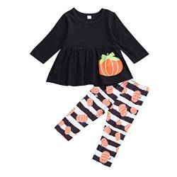 Loalirando Kleinkind Mädchen Halloween Kleid Langarmshirt+ Kürbis Legging Outfits Set Herbst Kleidung Set(Schwarz-C,12-18 Monate) von Loalirando