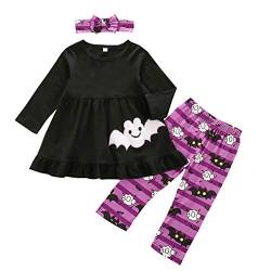 Loalirando Kleinkind Mädchen Halloween Kleid Langarmshirt+ Kürbis Legging Outfits Set Herbst Kleidung Set (12-18 Monate, Schwarz/Lila) von Loalirando