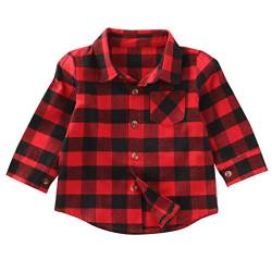 Loalirando Kleinkinder Baby Jungen Mädchen Kariert Hemd Langarmshirt Baumwolle Karohemd Herbst Winter (C-Rot, 1-2 Jahre) von Loalirando