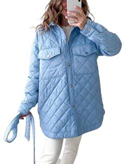 Loalirando Mode Damen Übergangsjacke leichte Jacke Steppjacke mit Gürtel Herbst Winter Teenage Mädchen Streetwear (Hellblau, XL) von Loalirando