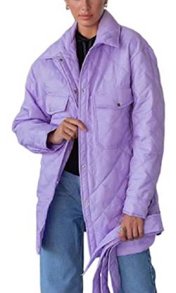 Loalirando Mode Damen Übergangsjacke leichte Jacke Steppjacke mit Gürtel Herbst Winter Teenage Mädchen Streetwear (Lila, XL) von Loalirando