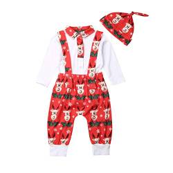 Loalirando Neugeborenes Baby Jungen Langarm Body Romper Overalls + Hirsch Latzhose Outfits Set Weihnacht Kleidung Set (0-3 Monate, Rot) von Loalirando