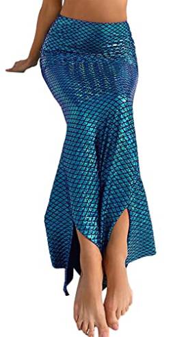 Loalirando Schönes Damen Meerjungfrau Kostüm Halloween Mermaid Bühnenkostüme Pailletten Maxikleid Cosplay Bandeau Kleid KarnevalAbendkleid (Rock/Blau, M) von Loalirando