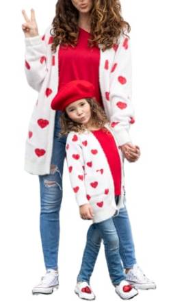 Loalirando Schönes Mutter Tochter Strickjacke Herz Matching Outfits Familien Kleidung Warm Cardigan Sweater mit Taschen (Mom, Weiß, XL) von Loalirando