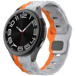 Armband kompatibel mit Samsung Galaxy Watch 6, 5, 4, 44 mm, 40 mm, Galaxy Watch 6 Classic, 47 mm, 43 mm, Watch 5 Pro 45 mm, robustes Silikon-Ersatzarmband für Herren, Grau Orange von Lobnix