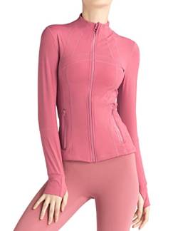 Locachy Damen Slim Fit Full Zip Athletic Running Sport Workout Jacke mit Taschen, Pink, M von Locachy