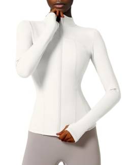 Locachy Damen Slim Fit Full Zip Athletic Running Sport Workout Jacke mit Taschen, Stil 02 Weiß, L von Locachy