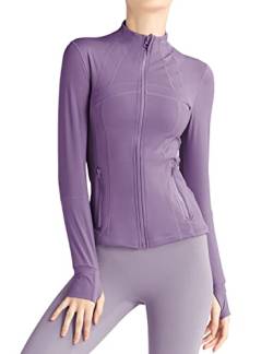 Locachy Damen Slim Fit Full Zip Athletic Running Sport Workout Jacke mit Taschen, Violett, S von Locachy
