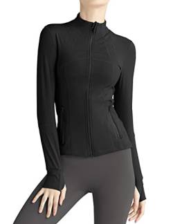 Locachy Damen Slim Fit Full Zip Athletic Running Sport Workout Jacke mit Taschen, schwarz, Large von Locachy