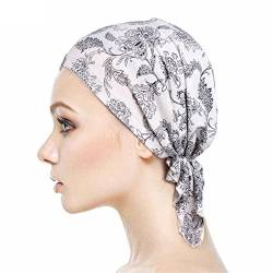 Locisne Damen bedruckte Kopftuch Schal Turban Headwear Chemo Beanie Schal Headwear für Krebs, Chemo, Haarausfall (schwarze Blätter) von Locisne