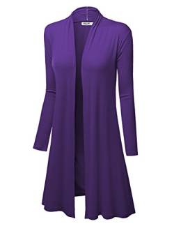 LL Damen Langarm-Ombré-Strickjacke vorne offen lange Strickjacke mit Stretch - Violett - Medium von Lock and Love