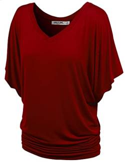 Lock and Love Damen Solid Short Sleeve Boat Crew Neck V-Neck Dolman Top XS - 5XL Plus Size Made in USA - Rot - XX-Large von Lock and Love