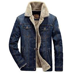 Loeay Herren Jeansjacke Lässig Klassisch Winter Dick Brusttaschen Rodeo Gefüttert Mode Herren Jeans Jacke Verdicken Warme Outwear Mantel Dunkelblau 6XL von Loeay