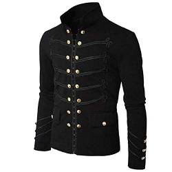 Loeay Mens Gothic Vintage Jacke lässig solide Steampunk Tunika Rock Kittel männlich Klassische Punk Kostüm Metall militärische Oberbekleidung Mäntel schwarz L von Loeay