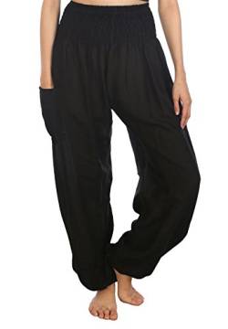 Lofbaz Damen Haremshose Yogahose Pumphose Hippie Hose Boho Kleidung Festival Outfit Sommerhose Leicht Sommer Hosen - Solid 1 Schwarz XXL Große Größen von Lofbaz