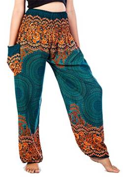 Lofbaz Haremshose Damen Boho Yogahose Pumphose Hippie Hose Kleidung Festival Outfit Sommerhose Leicht Sommer Hosen - Rose 1 Teal Grün M von Lofbaz