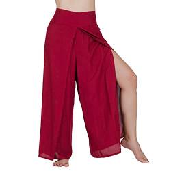 Lofbaz Schlitzbein Palazzo Yogahose für Frauen Mädchen Mutterschaft Summer Beach Hoch taillierte Boho Haremshose Damenbekleidung Feste Rot L von Lofbaz