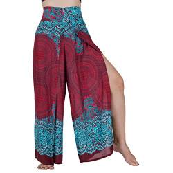 Lofbaz Schlitzbein Palazzo Yogahose für Frauen Mädchen Mutterschaft Summer Beach Hoch taillierte Boho Haremshose Damenbekleidung Rose 1 Weinrote L von Lofbaz