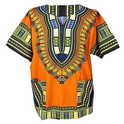 Lofbaz - Unisex Dashiki - Traditionelles Oberteil mit afrikanischem Druck XS Orange von Lofbaz