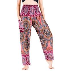 Lofbaz Yoga Boho Hosen für Damen Harem Hippie Kleidung Pyjamas Lounge Bekleidung Jogger Indian Bohemian Tanz Sommer Strand Blühende Blume Burgund S von Lofbaz