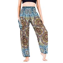 Lofbaz Yoga Boho Hosen für Damen Harem Hippie Kleidung Pyjamas Lounge Bekleidung Jogger Indian Bohemian Tanz Sommer Strand Blühende Blume Graugrün L von Lofbaz