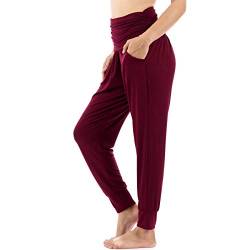 Lofbaz Yogahosen für Damen Workout Gamaschen Mädchen Teen Schweißjogger Damenbekleidung Jogginghosen Haremshosen Pyjamas Dunkelrot 2XL von Lofbaz