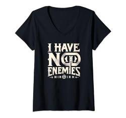 Damen I Have No Enemies, Motivierende Sprüche, nordischer Stil T-Shirt mit V-Ausschnitt von Logiamerch Pizza