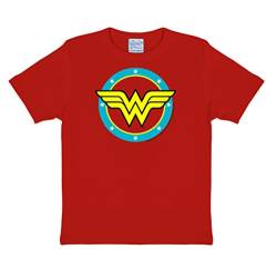 Logoshirt® DC Comics I Wonder Woman I Circle Logo I T-Shirt Print I Kinder I Mädchen & Jungen I kurzärmlig I rot I Lizenziertes Originaldesign; Größe 170/176 von Logoshirt