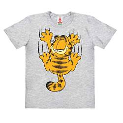 Logoshirt®️ Garfield I Kater Garfield I Bio T-Shirt Print I Kinder I Mädchen & Jungen I kurzärmlig I grau-meliert I Lizenziertes Originaldesign I Größe 128 von Logoshirt