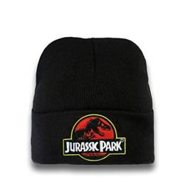Logoshirt®️ Jurassic Park I Logo I Kinder Beanie I Strick-Mütze I Winter I Mädchen & Jungen I Bestickt I schwarz I Lizenziertes Originaldesign von Logoshirt