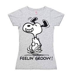 Logoshirt® Peanuts I Snoopy I Feelin' Groovy I T-Shirt Print I Damen I kurzärmlig I grau-meliert I Lizenziertes Originaldesign I Größe M von Logoshirt