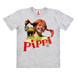 Logoshirt®️ Pippi Langstrumpf I Herr Nilsson I Bio T-Shirt Print I Kinder I Mädchen & Jungen I kurzärmlig I grau-meliert I Lizenziertes Originaldesign I Größe 116 von Logoshirt