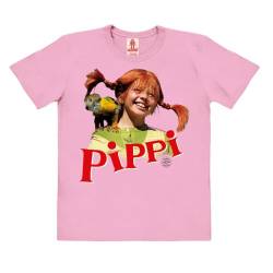 Logoshirt®️ Pippi Langstrumpf I Herr Nilsson I Bio T-Shirt Print I Kinder I Mädchen & Jungen I kurzärmlig I rosa I Lizenziertes Originaldesign I Größe 128 von Logoshirt