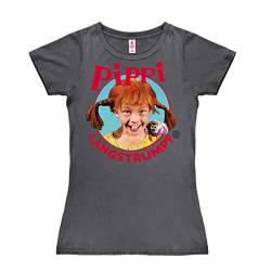 Logoshirt® Pippi Langstrumpf I Portrait I T-Shirt Print I Damen I kurzärmlig I dunkelgrau I Lizenziertes Originaldesign I Größe XS von Logoshirt