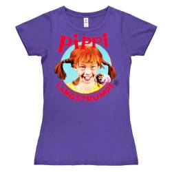 Logoshirt® Pippi Langstrumpf I Portrait I T-Shirt Print I Damen I kurzärmlig I violett I Lizenziertes Originaldesign I Größe L von Logoshirt