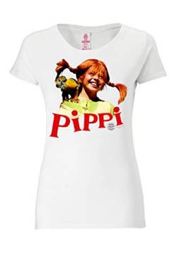 Logoshirt® Pippi Langstrumpf & Herr Nilsson I T-Shirt Print I Damen I kurzärmlig I Weiss I Lizenziertes Originaldesign I Größe L von Logoshirt