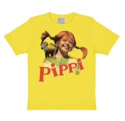 Logoshirt® Pippi Langstrumpf & Herr Nilsson I T-Shirt Print I Kinder I Mädchen I Jungen I kurzärmlig I gelb I Lizenziertes Originaldesign; Größe 80/86 von Logoshirt