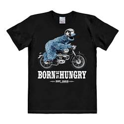 Logoshirt® Sesamstrasse I Krümelmonster I Motorrad I Born to Be Hungry I T-Shirt Print I Damen & Herren I kurzärmlig I schwarz I Lizenziertes Originaldesign I Größe XL von Logoshirt