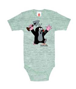 Logoshirt - Der kleine Maulwurf - Schaufel - Juhu - Baby Body - Strampler - grau-meliert - Lizenziertes Originaldesign, Größe 62-68 von Logoshirt