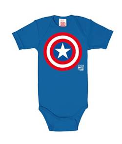 Logoshirt Marvel Comics - Superheld - Captain America Logo Baby-Body Kurzarm Junge - Baby Strampler - blau - Lizenziertes Originaldesign, Größe 62-68 von Logoshirt