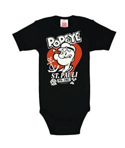 Logoshirt Popeye der Seemann - St. Pauli Baby-Body Kurzarm Junge - Baby Strampler - schwarz - Lizenziertes Originaldesign, Größe 86-92 von Logoshirt